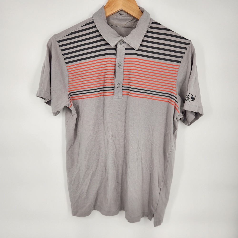 Mountain Hardwear Striped Polo Shirt Mens S Gray Short Sleeve Logo Cotton Blend - Picture 2 of 8